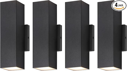 BesLowe 4-Pack Outdoor Wall Lights, LED Up and Down Lights Outdoor, Modern Wall Sconces Porch Light, Black Exterior Lighting Fixtures Wall Mount, Outside Lights for House Front Door Garage, 3000K