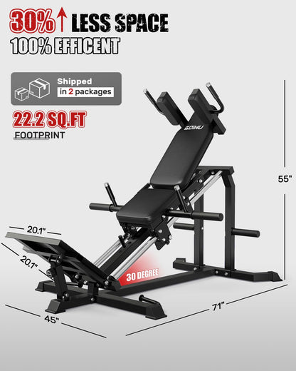 GOIMU L5 Leg Press Hack Squat Machine, 30-Degree Leg Press Machine for Home Gym, Compact Hack Squat Machine with Removable Shoulder Pad, Lower Body Workout Equipment