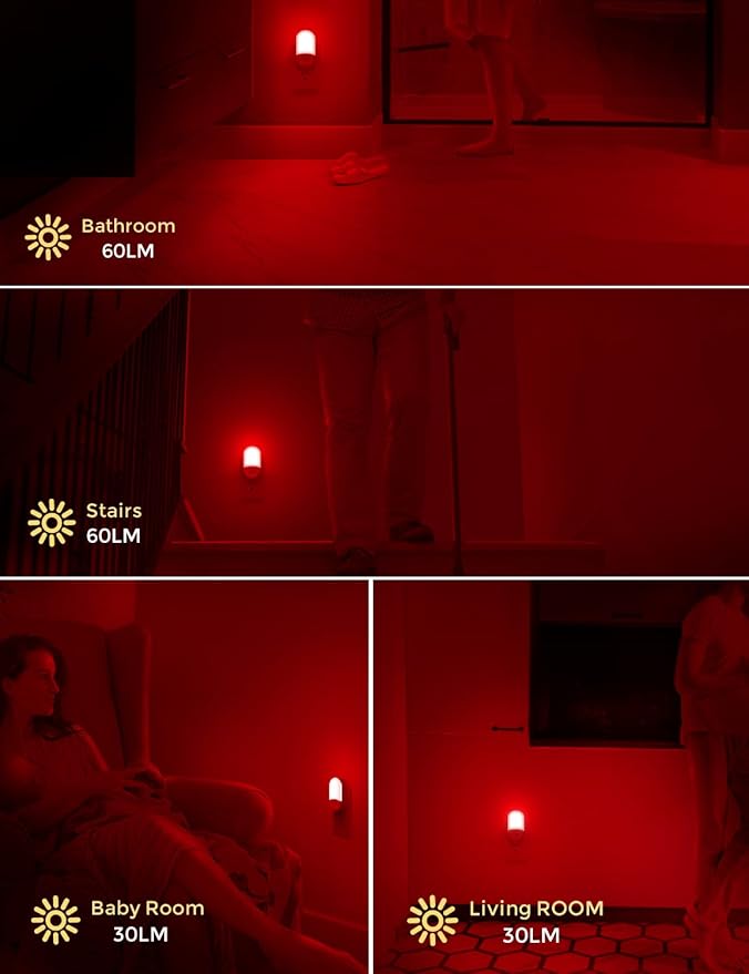 L LOHAS LED Red Night Light Plug in, Motion Sensor Night Light for Kids, 30/60LM, Red Nightlight, Motion Activated Night Lights for Bathroom, Hallway, Holiday Christmas Decoration, 2 Pack