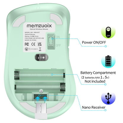memzuoix 2.4G Wireless Mouse, 1400 DPI Mobile Optical Cordless Mouse with USB Receiver, Portable Computer Mice for Laptop, PC, Desktop, MacBook, 5 Buttons, Red