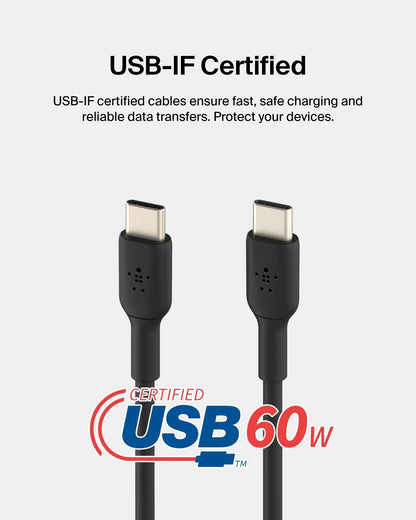 Belkin USB-C to USB-C Cable Fast Charging Cable (2M/6.6ft) for iPhone 16, iPhone 16 Pro, iPhone 16 Pro Max, Galaxy S25, S24, Note, Pixel, iPad Pro, Nintendo Switch 2, Carplay & More - Black