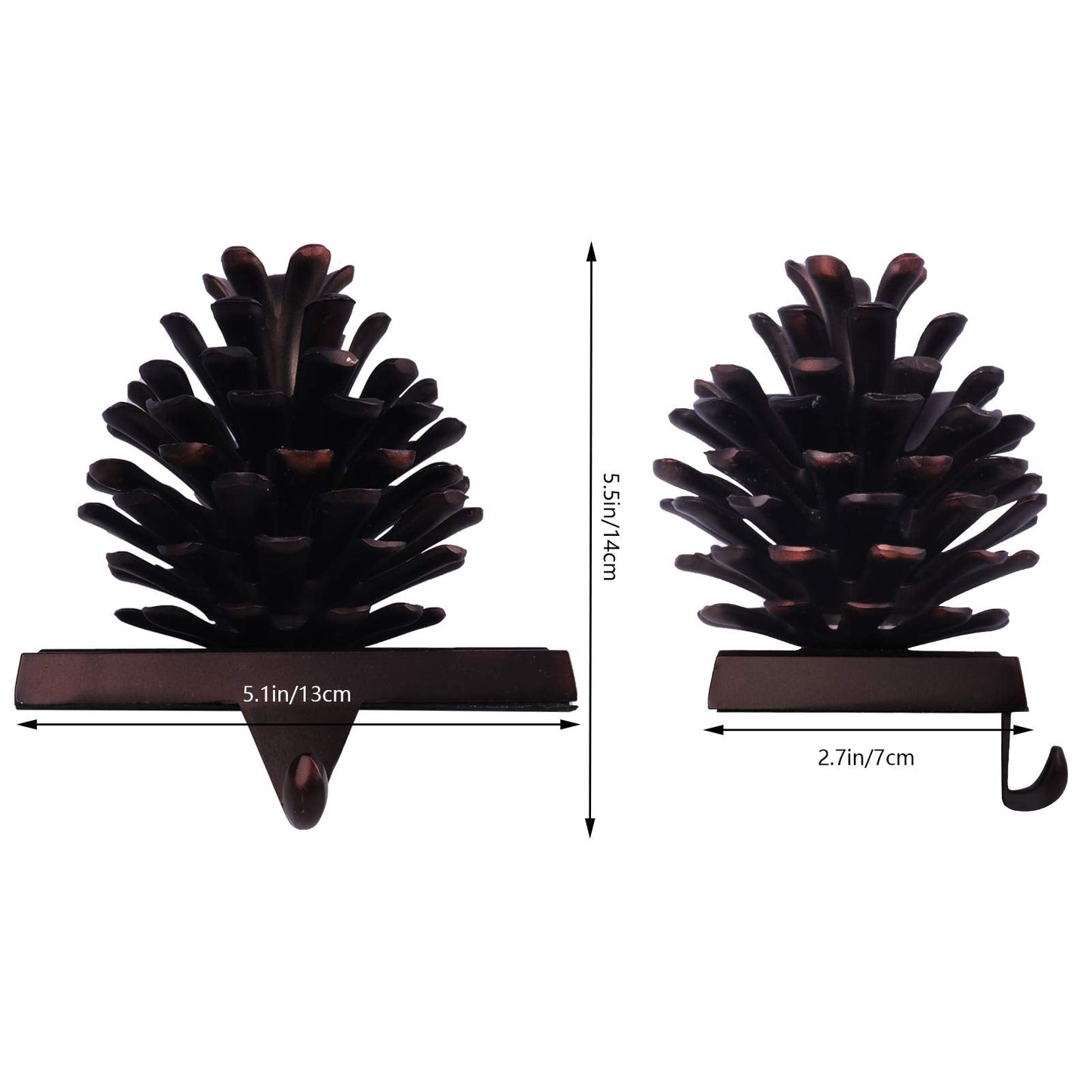 Hxezoc Pine Cone Christmas Stocking Holder, 3D Brown Metal Mantel Stocking Hanger for Christmas Fireplace Mantel Decorations Christmas Holiday Supplies