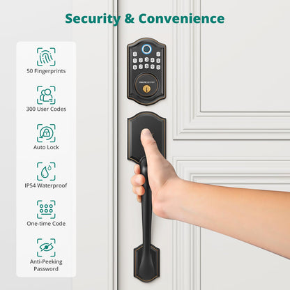 Keyless Entry Door Lock with Handle Set - Fingerprint Door Locks, Electronic Keypad Deadbolt, Smart Locks for Front Door, Auto-Lock & One Touch Locking, Easy Installation - Satin Nickel