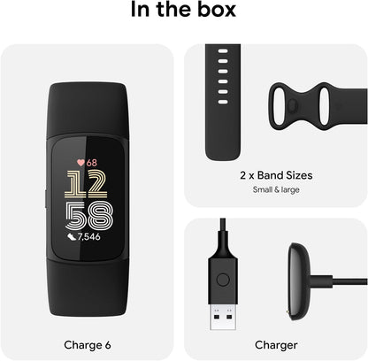 Fitbit Charge 6 Activity Tracker Heart Rate Monitoring, 7-Day Battery, Integrated Google Apps, Maps & Wallet, in-Depth Health Insights, Activity & Sleep Analysis, S & L Bands Included, Obsidian/Black