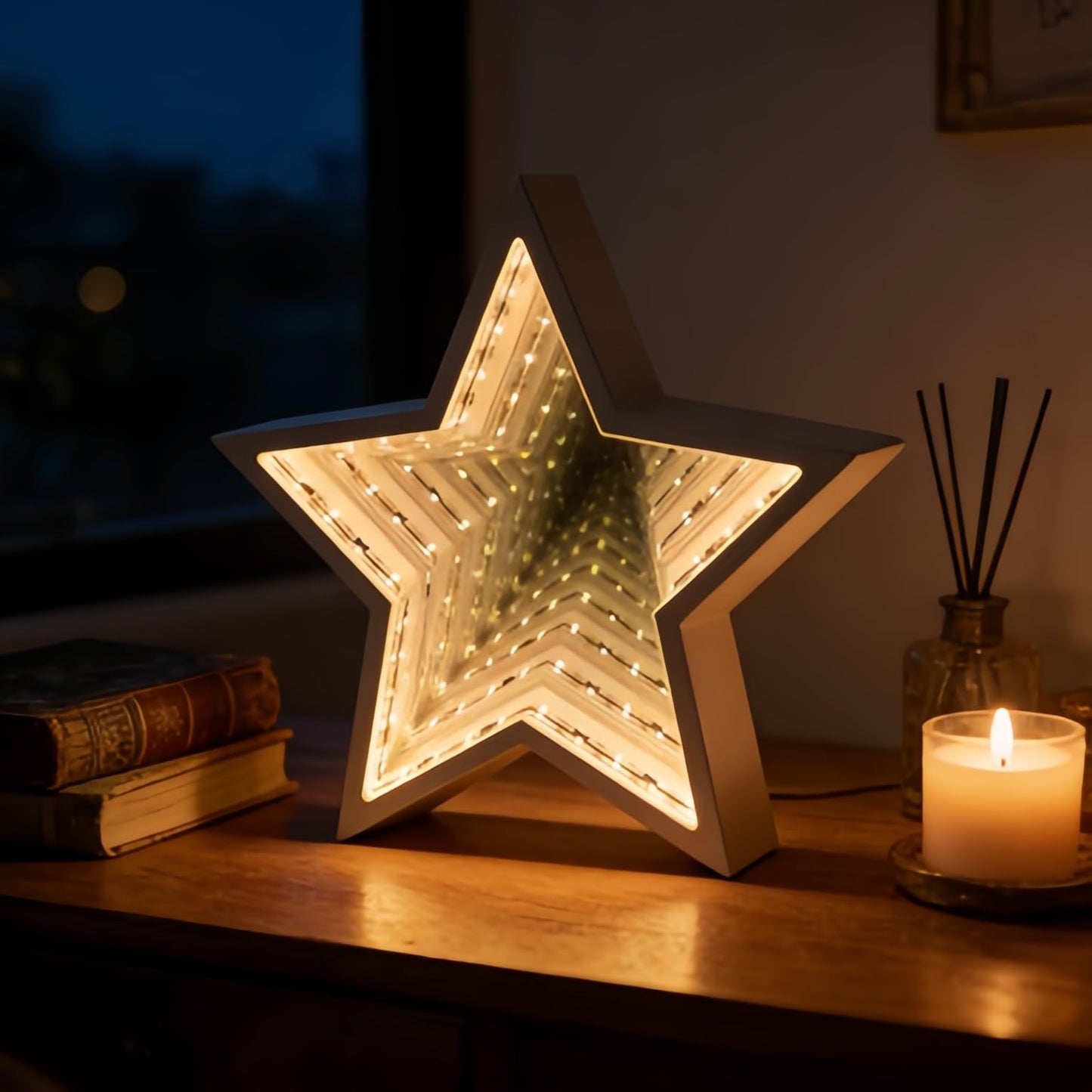 Infinity Mirror Tunnel Star Neon Sign LED Night Light， 3D Tunnel Lamp Desktop Lamp for Party Home Decor (Five-Pointed Star)