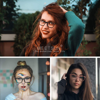 MEETSUN Blue Light Blocking Glasses, Anti Eye Strain Headache (Sleep Better),Computer Reading Glasses UV400 Transparent Lens (Black+Leopard+Pink / 3 PACK, 53)