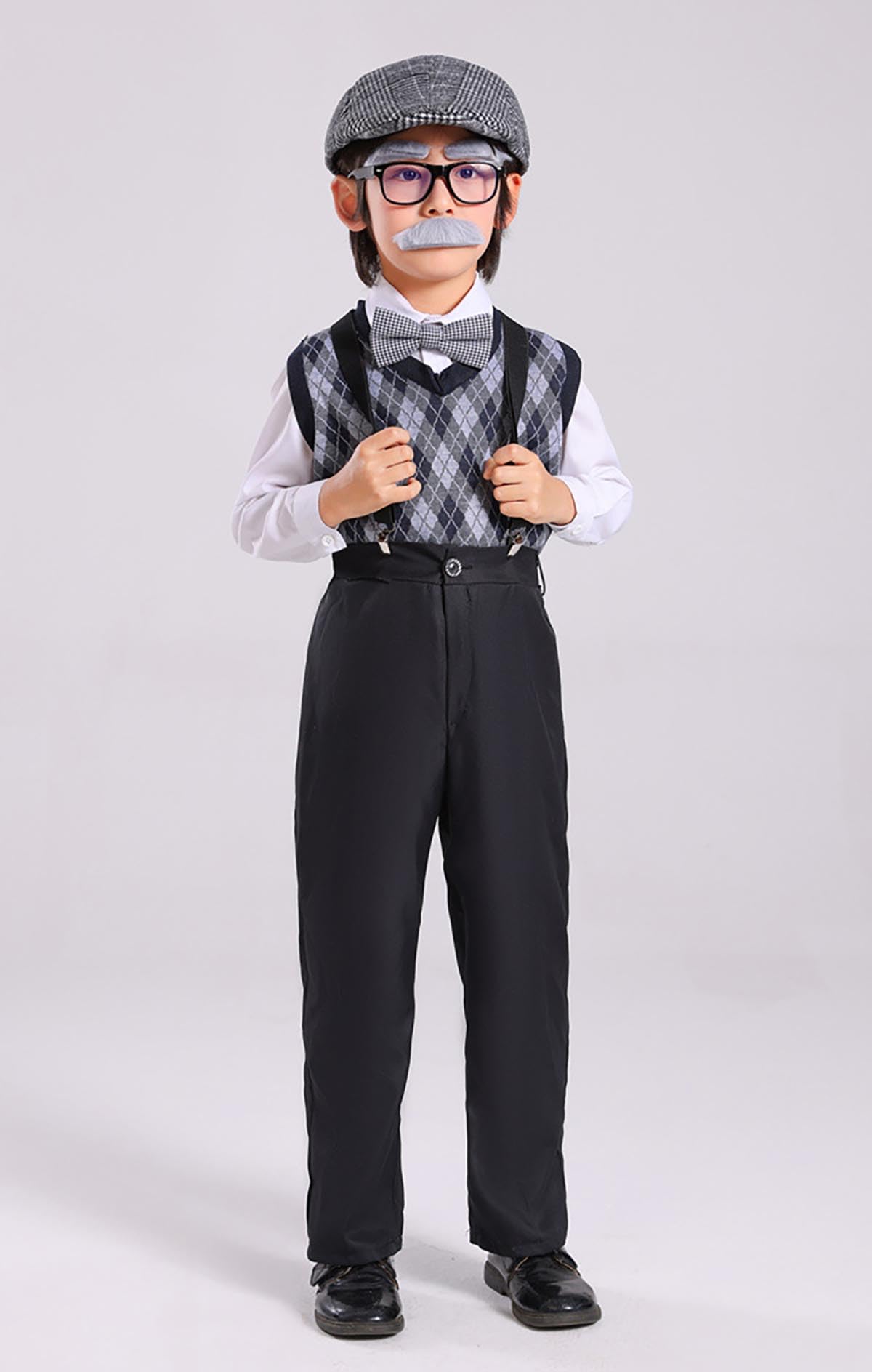 100 Days of School Old Man Costume for Boys Grandpa Old Person Sweater Vest old lady costume for Kids