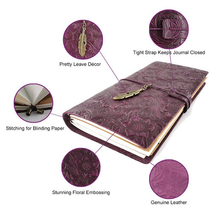 Refillable Leather Journal, Handmade Purple Leather Notebook with Bookmark for Men & Women, Vintage Leather Notepad Sketchbook Perfect for Writing, Gifts, Travelers (Purple, Standard)