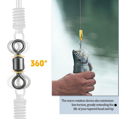 SynHHergyx 100 Pack Micro Swivels for Fly Fishing, Small Fishing Swivels Rolling Barrel Swivels Fly Fishing Tackles, High Strength Barrel Swivel Hook Line Connector with Black Coating