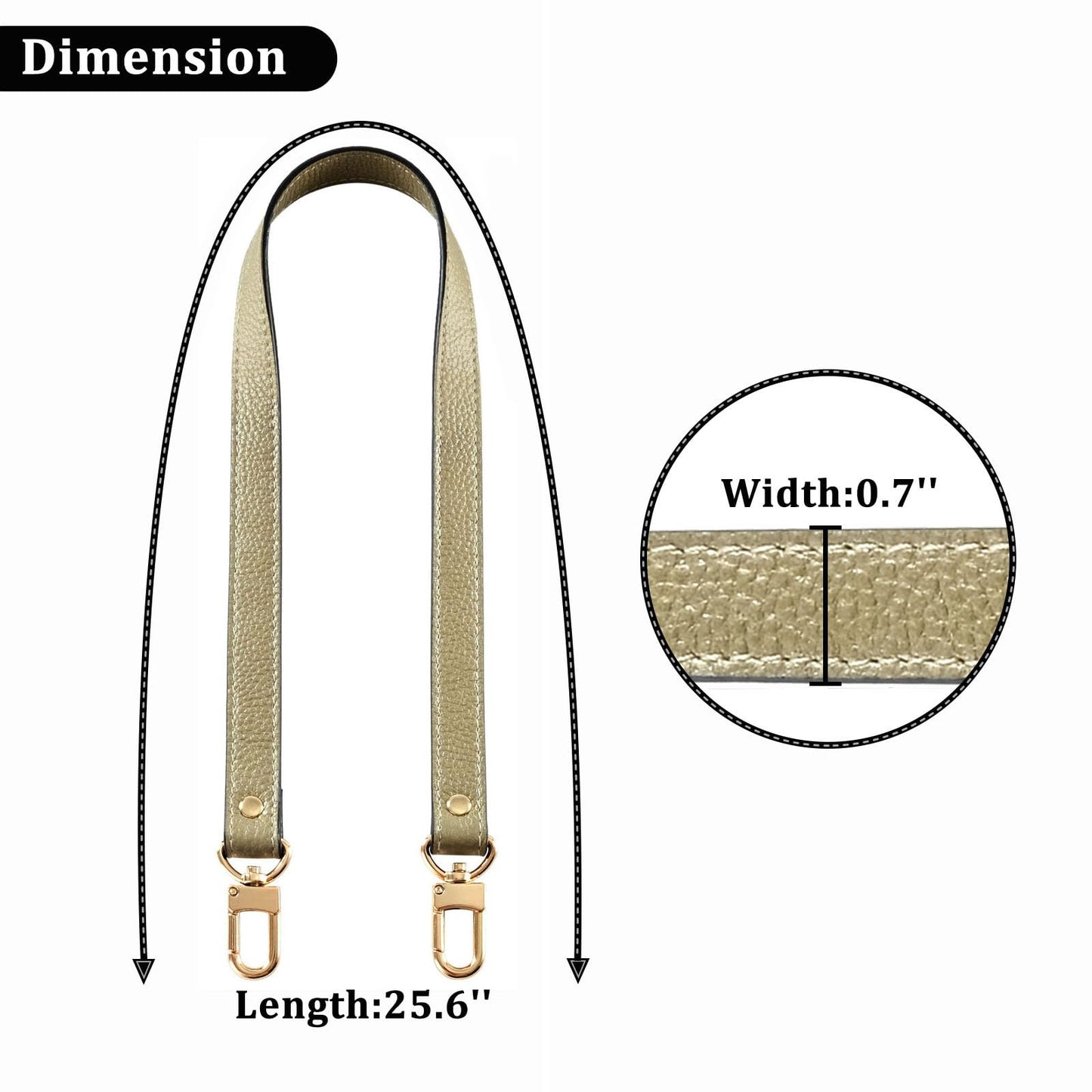 VanEnjoy Full Grain Leather Shoulder Strap Replacement with 2 Square Locks -Extended Version(Gold)