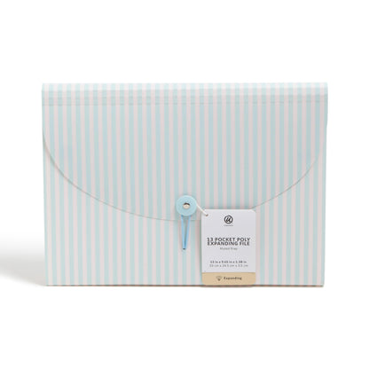 U Brands 13 Pocket Poly Expandable File, 13" x 9.65" x 1.5", Muted Prep Blue Stripes, Letter Size