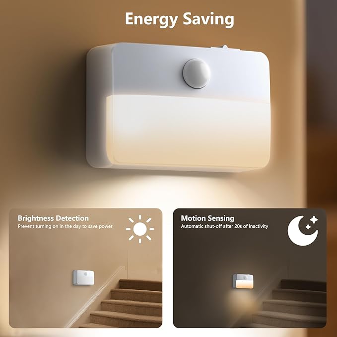 Motion Sensor Stair Light for Indoor, Battery Operated Closet Lights, Portable LED Wireless Stick on Night Lights for Hallway, Bedroom, Under Cabinet, Kitchen(6 Pack, White)