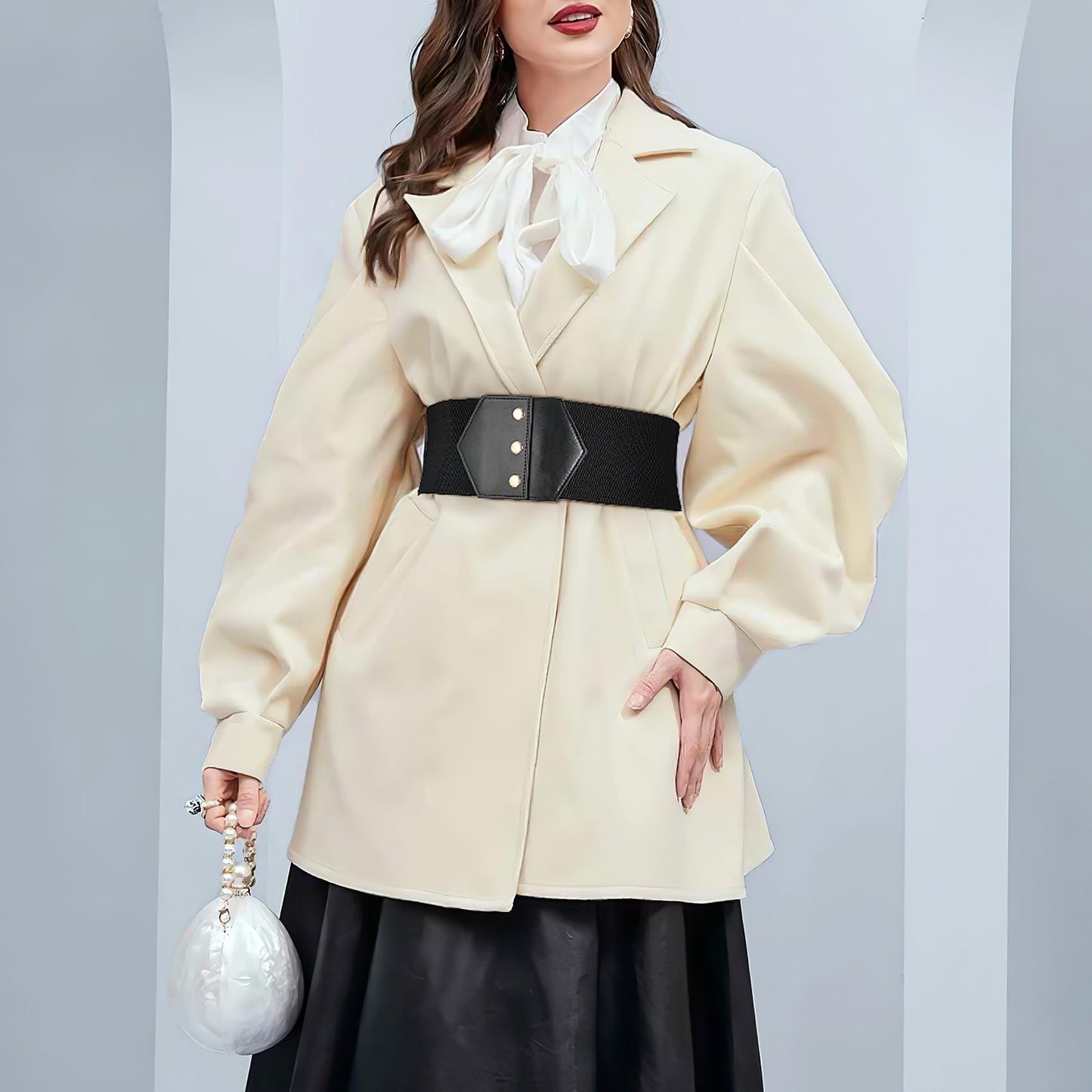 WHIPPY Women Wide Elastic Belts for Dress Snap-Button Stretch Corset Belt Ladies Stretchy Waistband Black Gold Buckle S