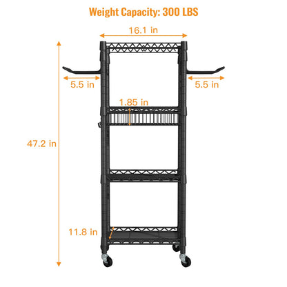 FUTASSI S1 Home Gym Storage, 3-Tier Workout Equipment Organizer with Wheels for Yoga Mats, Foam Roller, Dumbbells, Kettlebells, and Resistance Bands, 47.2" H x 27.1" L x 11.8" D, Black