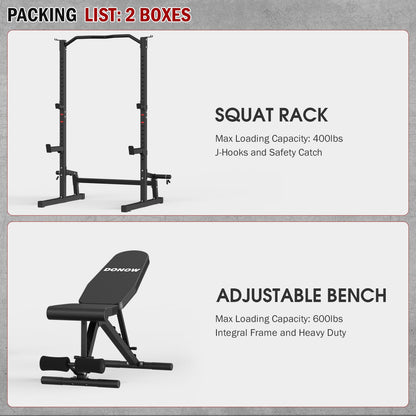 DONOW Olympic Weight Bench with Squat Rack Adjustable Workout Bench with Rack for Bench Press Sthrength Training (Black with Safety Catched)