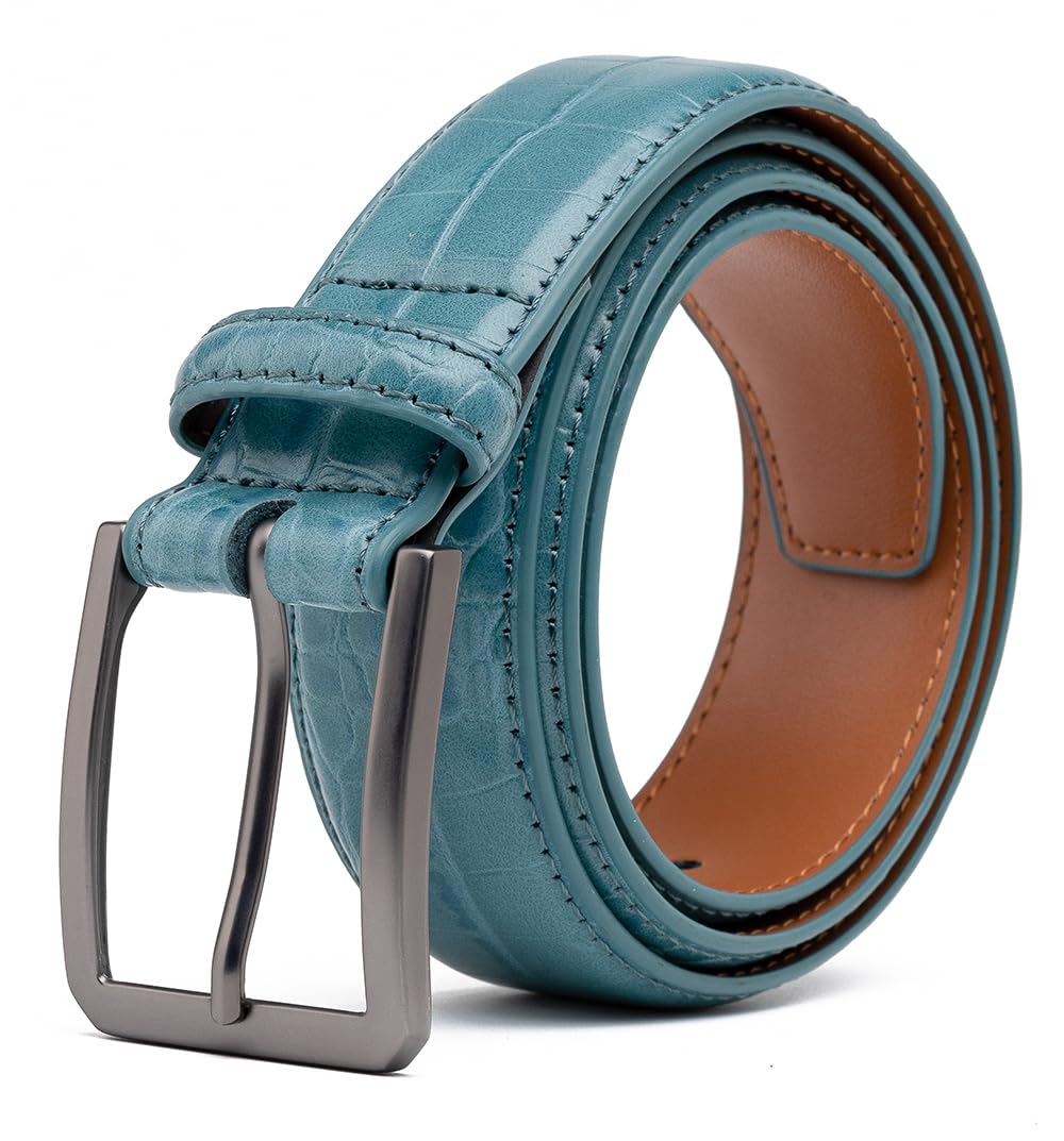 Fabio Valenti Belts for Men,Handmade Genuine Leather Men's Belt Classic and Fashion Designs(Teal,36/38)