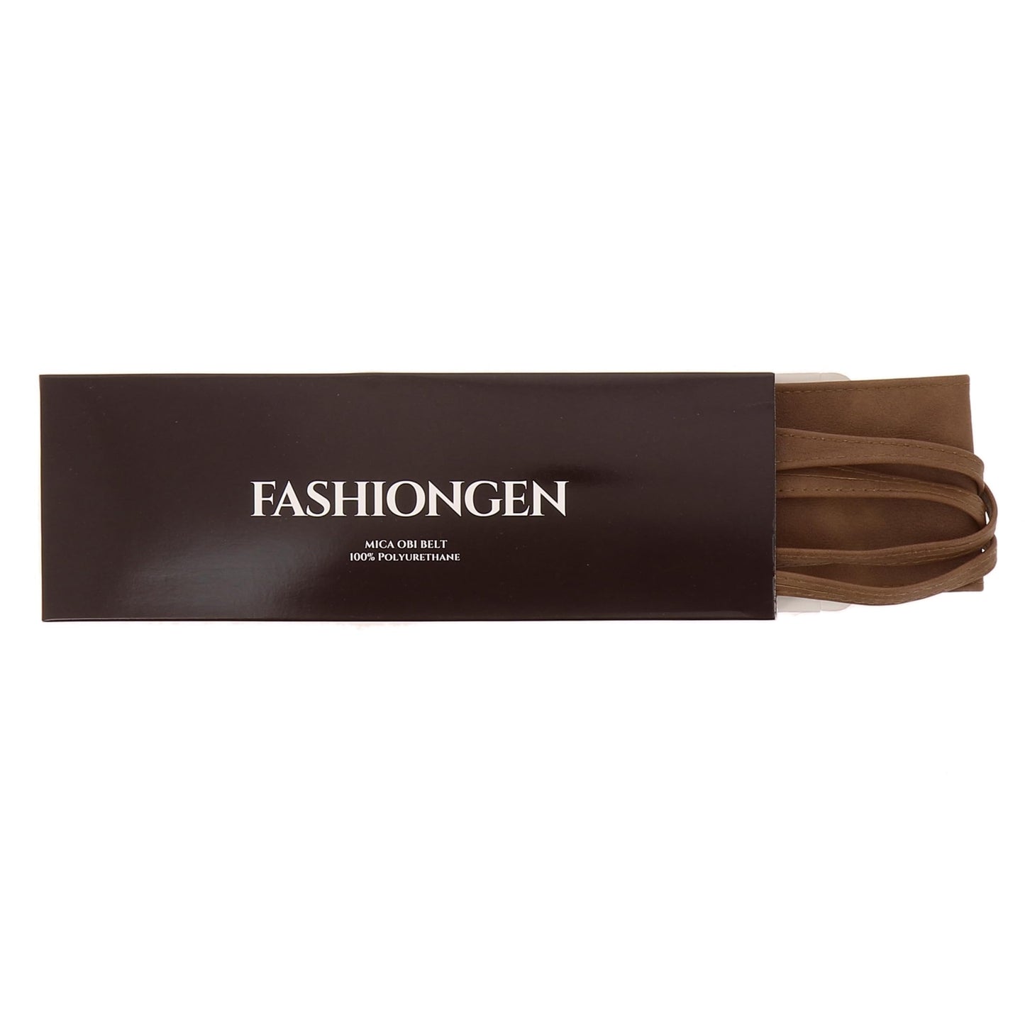 FASHIONGEN Obi Belt for Women – Wide Waist Belt in Faux Leather, MICA - Light Brown, Large/X-large
