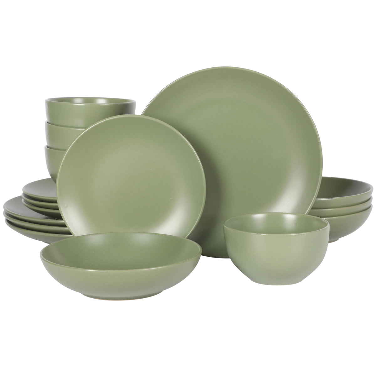 Gibson Home Queenslane 16 Piece Double Bowl Plates and Bowls Dinnerware Sets - Matte Blue