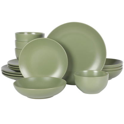 Gibson Home Queenslane 16 Piece Double Bowl Plates and Bowls Dinnerware Sets - Matte Blue