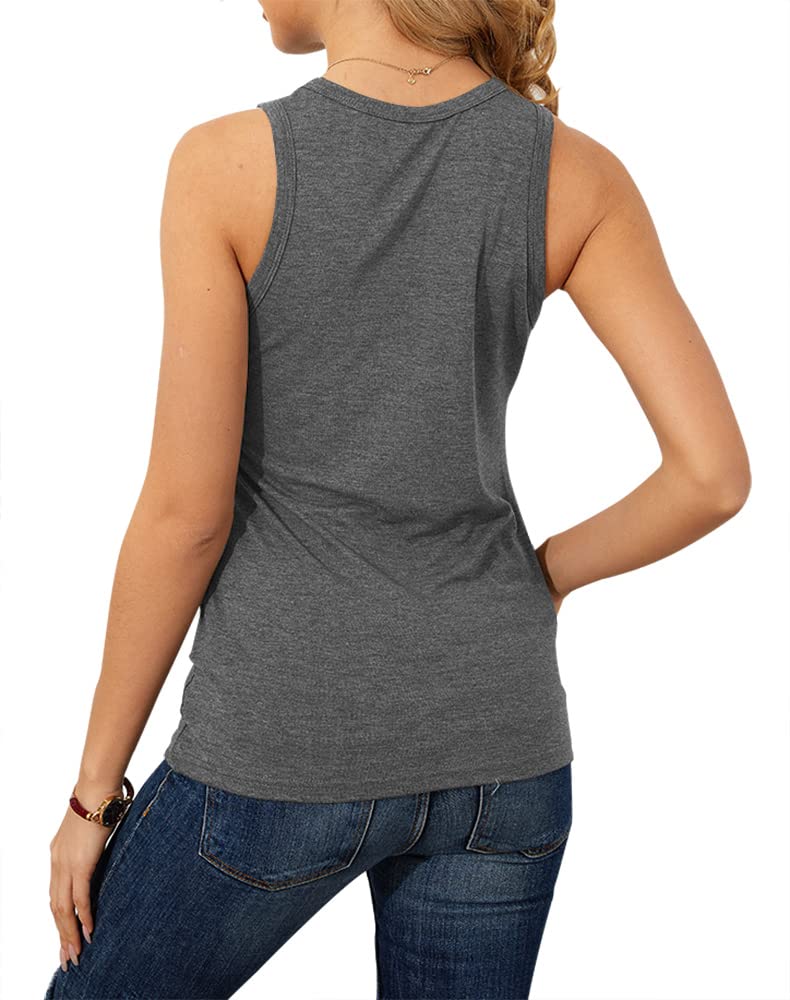 Langwyqu Womens Crewneck Sleeveless Tank Tops Summer Casual Loose Fit Basic Shirts Grey