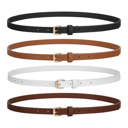 JASGOOD 4 Pack Skinny Women Leather Belt for Dresses Thin Waist Belt for Jeans Pants with Gold Buckle