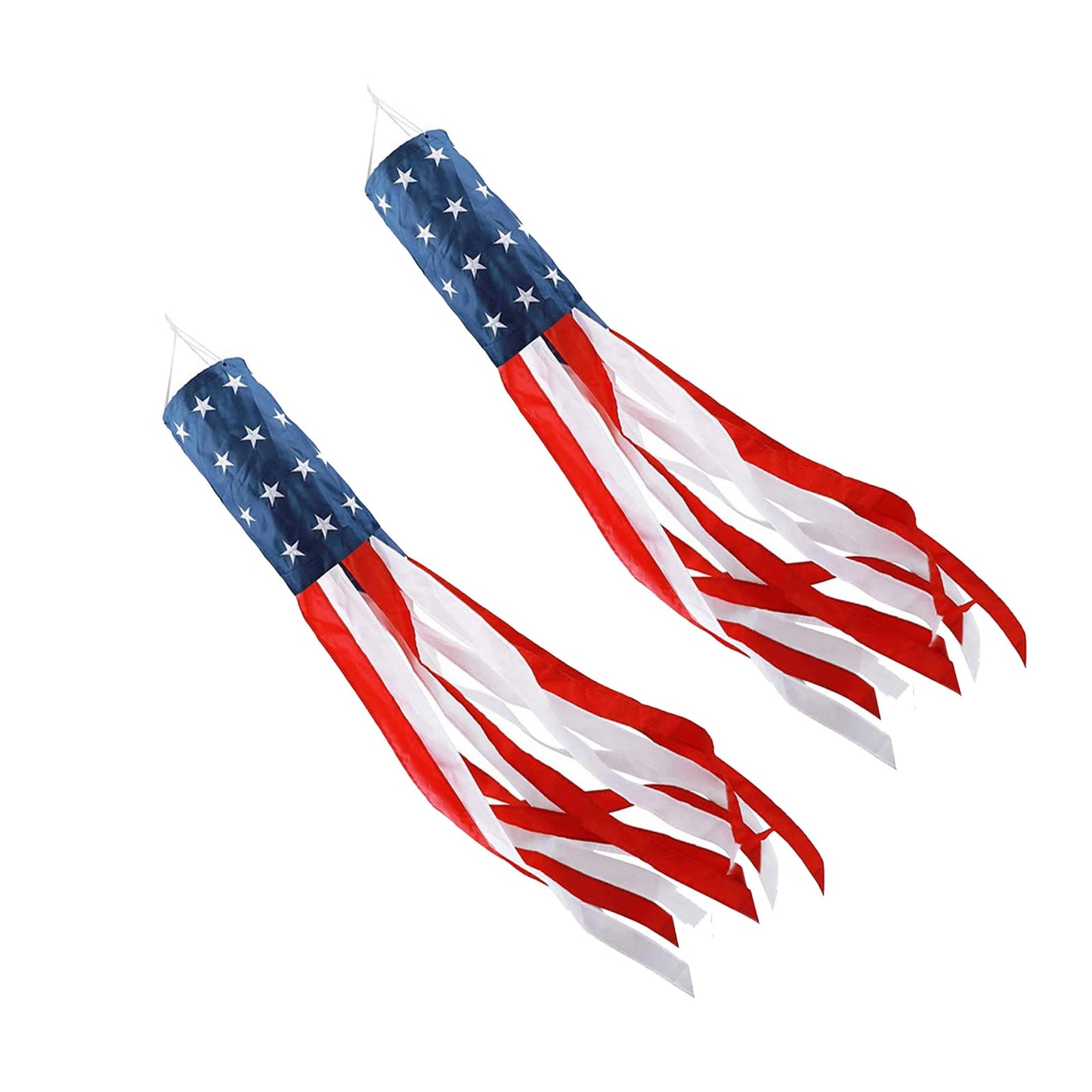 2 Pack American Flag Windsock, 4th of July Patriotic Decorations, Embroidered Stars - Fade Resistant Patriotic Wind Socks 40 Inch