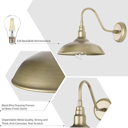10 Inch Gooseneck Barn Light for Farmhouse, Brass Exterior Barn Style Light Fixture with Wall Mount, Outside Goose Neck Wall Sconce for Front Door Porch Patio Garage