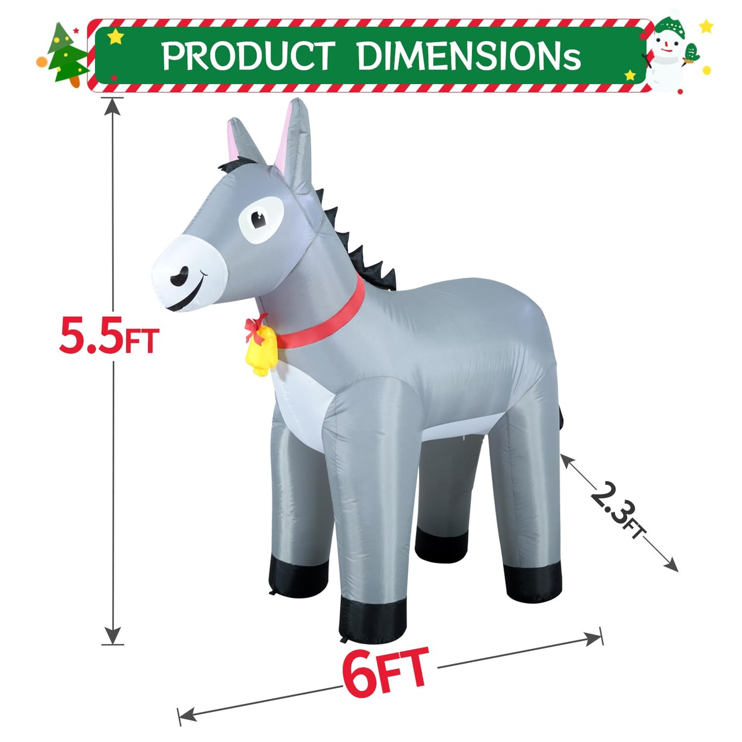 DomKom 6FT Donkey Inflatables Christmas Spring, Farm Ranch Blow up Animals Cute, Decorations Outdoor Yard Built-in LED Lights Big Large Decor Party Farm Lawn Holiday Outside