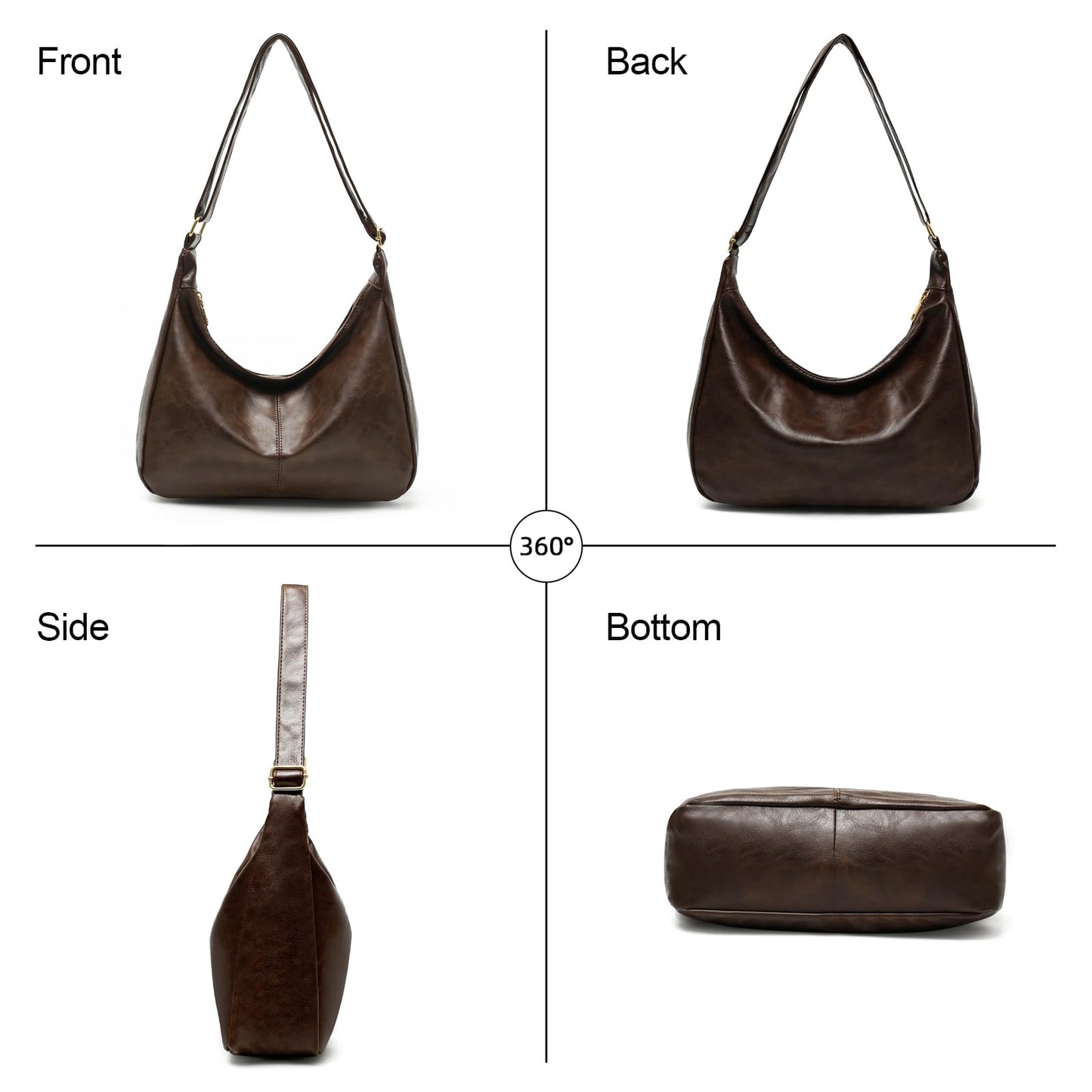 Slouchy Vegan Leather Shoulder Bag for Women,Trendy Soft Crossbody Hobo Bags,Stylish Everyday Tote Purses Handbags (Coffee)