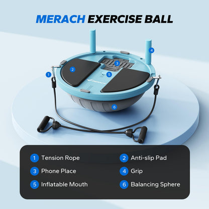 MERACH 3-in-1 Balance Ball Trainer 18'' Lightweight Yoga Exercise Ball with Foot Pump & Bands 450lbs Anti-Slip Design for Home Workouts & Therapy, Blue
