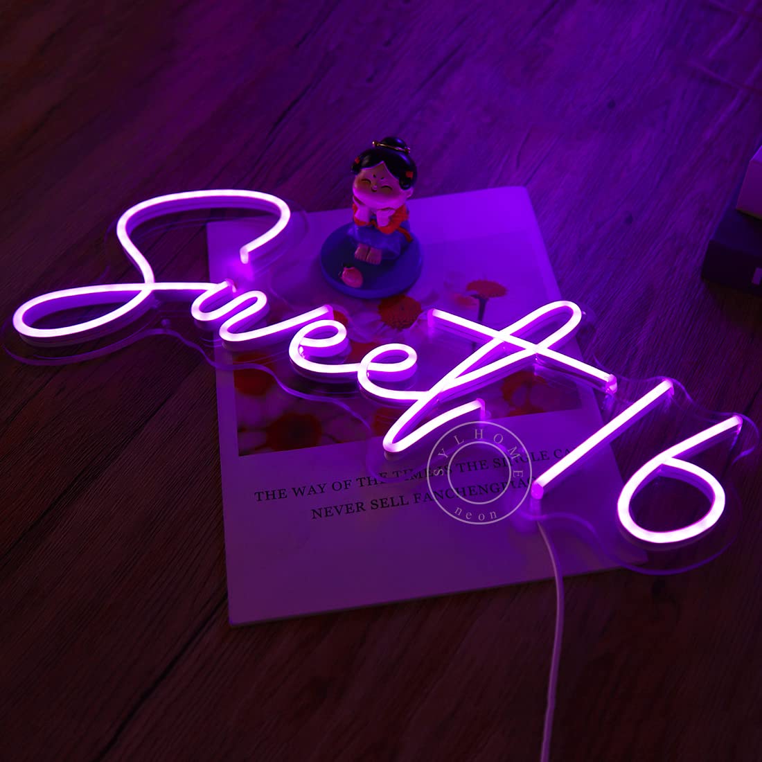 SYLHOME Sweet 16 LED Neon Light Sign 17"X7.3" 5V Sweet Girls Adults Bedroom Happy 16th Birthday Party Wall Decor Beautiful Bestie Sister Pretty Girls USB