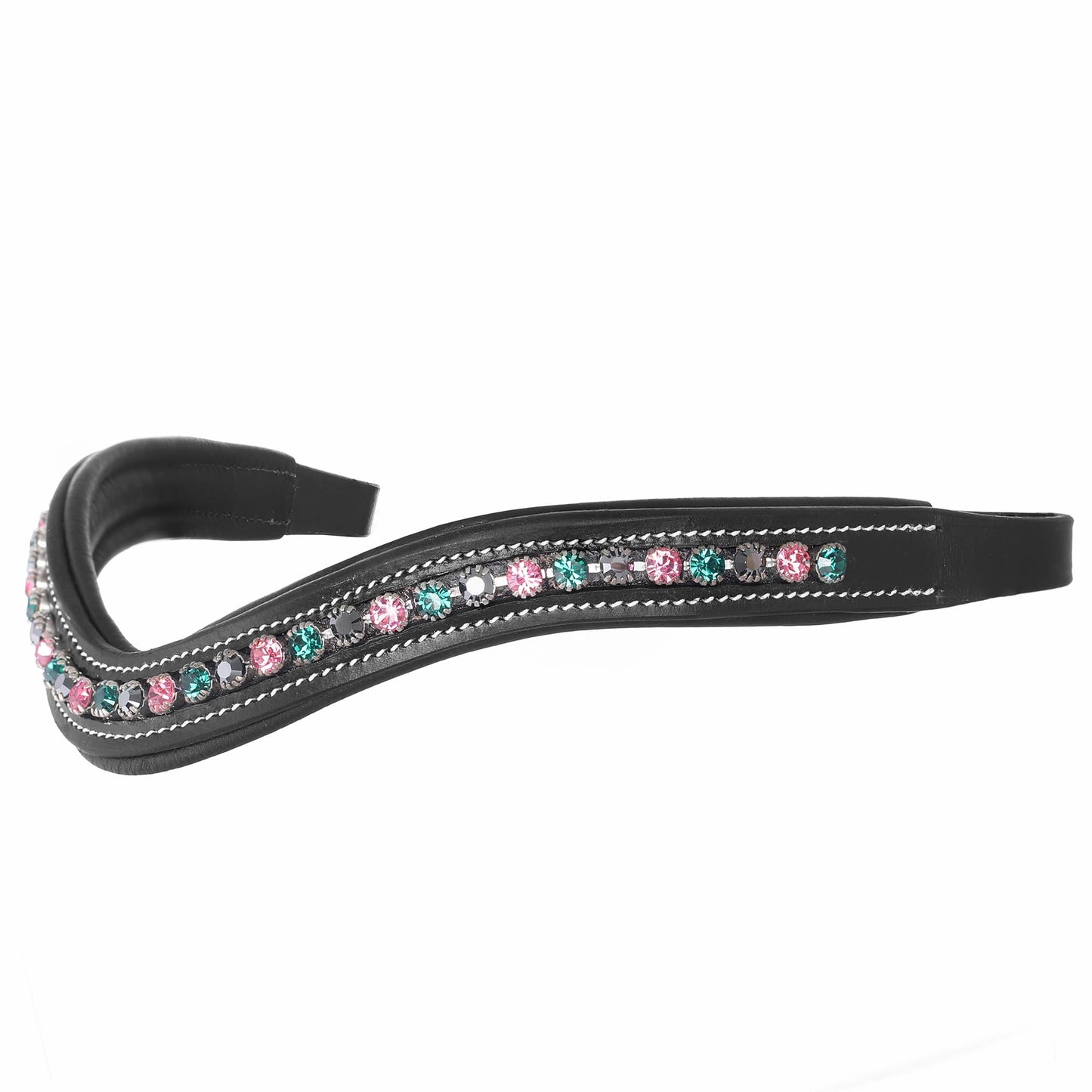Exion Curved Crystal Browband for Horses – Soft Padded Bling English Bridle Brow Band | Dressage, Show, Jumping | Black, Brown (Black, Cob)