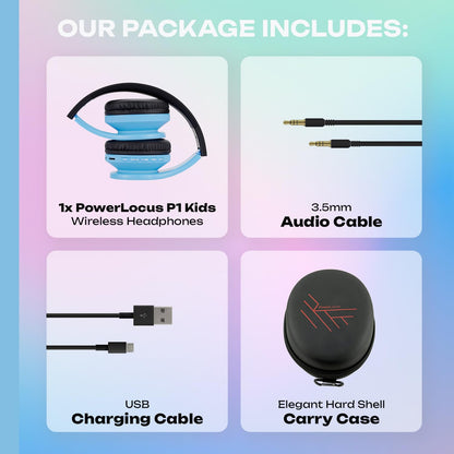 PowerLocus Bluetooth Headphones for Kids, Wireless Foldable Headphones Over Ear, Headphone with Microphone, 85DB Volume Limit, Wireless and Wired Headset with Micro SD, FM for Cellphones, Tablets, PC