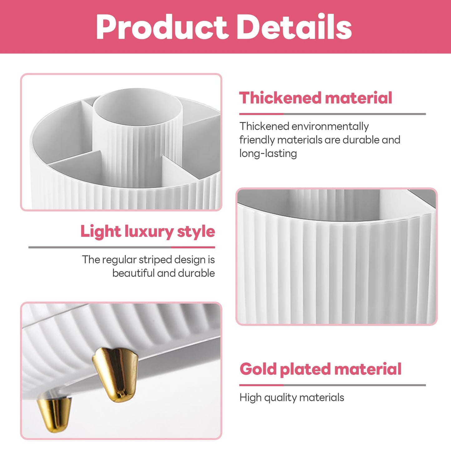 11 Pcs White Desk Accessories, 360 Degree Rotating Pen Holder Set with Stapler Set, Tape Dispenser Set, Scissor, Paper Clips Kit, Pen, Ruler & Sticky Tabs for Office School Home (White)