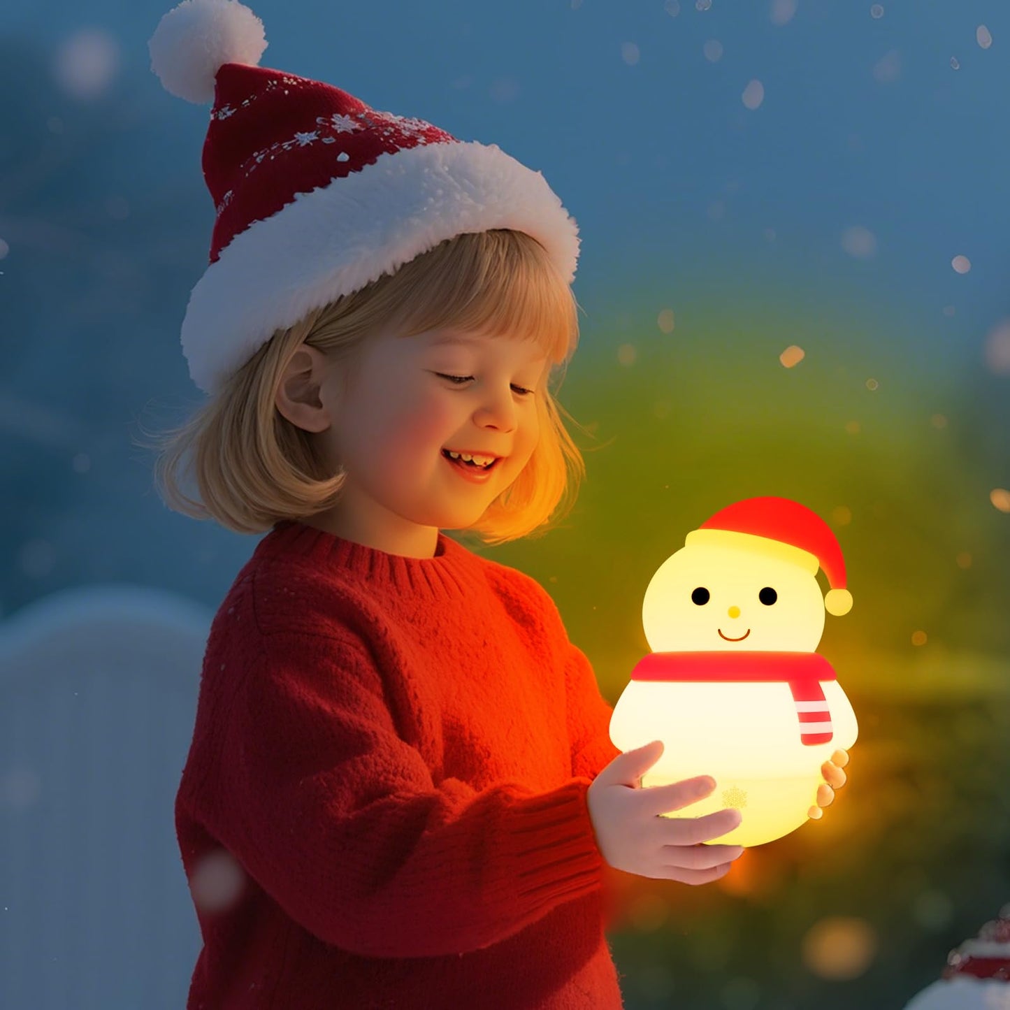 Colorful Life Snowman Silicone Night Light, Rechargeable Pat-Activated LED Lamp, Soft Ambient Bedside Light for Kids Bedroom & Nursery, Cute Ideal Gift for Christmas & Holidays
