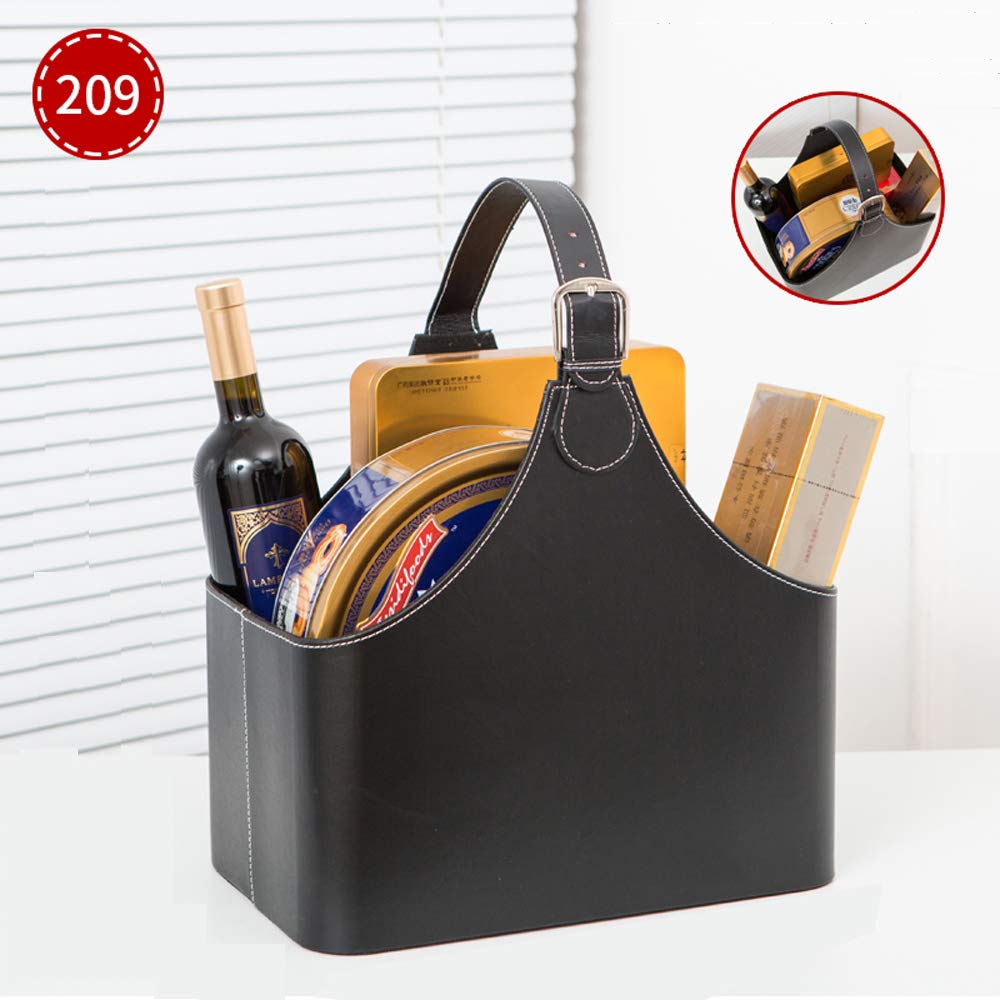 Leather Gift Basket,Magazine Newspaper Holder/Racks,Storage Organizer for Wine Flowers Fruits Candys,for Holiday Presents Christmas Display (Coffee #2)