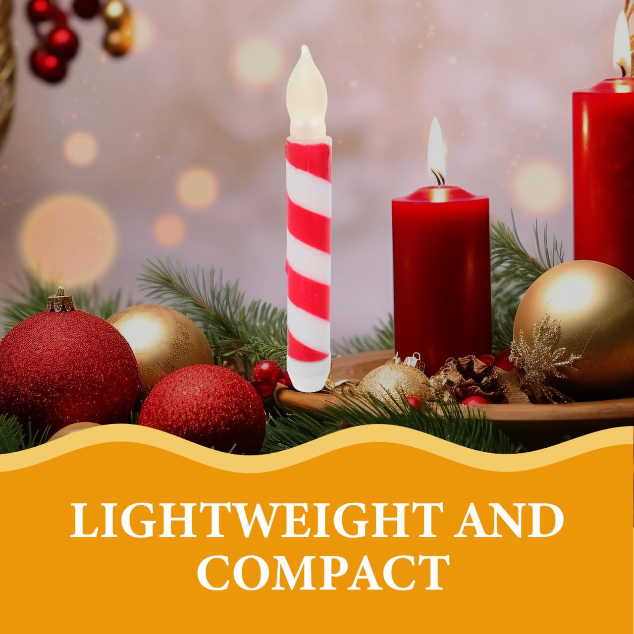 UPKOCH 6pcs Flameless Taper Candles, Candy Cane Candle Red and White Striped Christmas Flameless Candy, Batteryated Led Wicks, Warm White Light for Xmas Wedding Birthday Party Home Decor