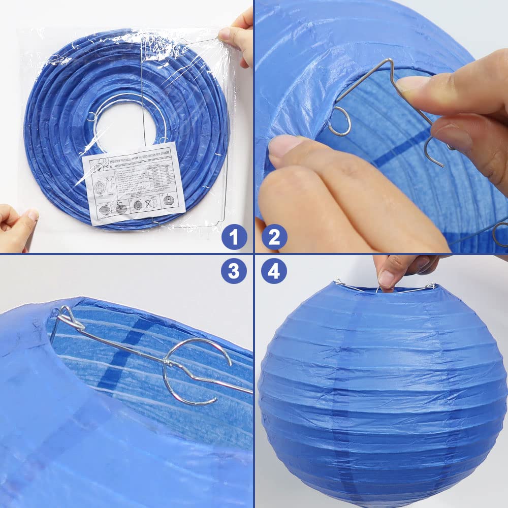LURICO 16 Pcs Blue/White Paper Lanterns (Size of 4”, 6”, 8”, 10”) - Chinese/Japanese Paper Hanging Decorations Ball Lanterns Lamps for Home Decor, Parties, and Weddings