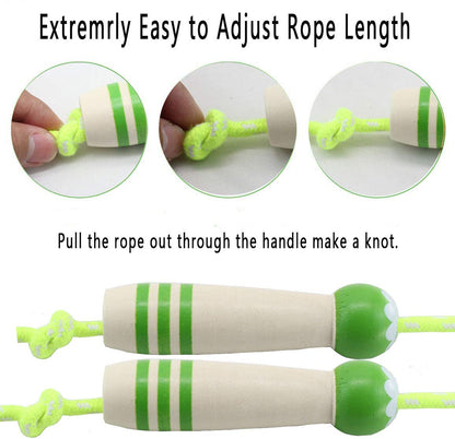 Jump Rope Kids, 7ft Adjustable Cotton Skipping Rope with Wooden Handle for Boys and Girls Fitness Outdoor Exercise