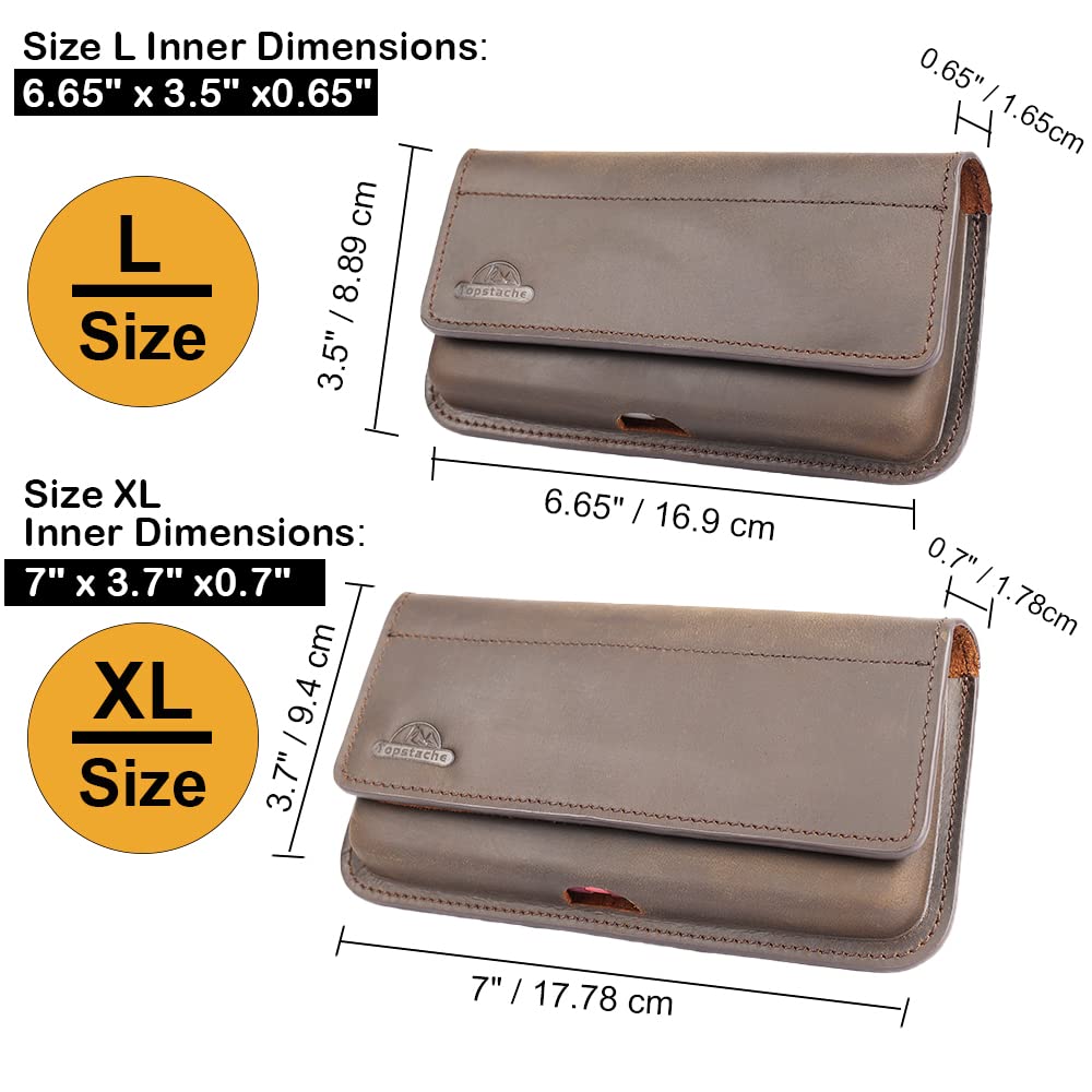 Topstache Leather Phone Holster with Belt Clip for Galaxy S25/S24/S23/S22 - Magnetic Closure Leather Phone Belt Holder Pouch for iPhone 17/16/15/14/13 - Fit Protective Case on, L,Darkbrown
