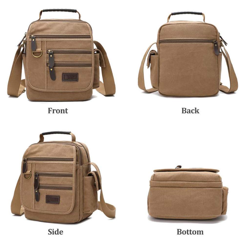 SUNSOMEN Mens bag Canvas Shoulder Bag Small Messenger Crossbody Work Bag Vintage Multi-function(Army green)