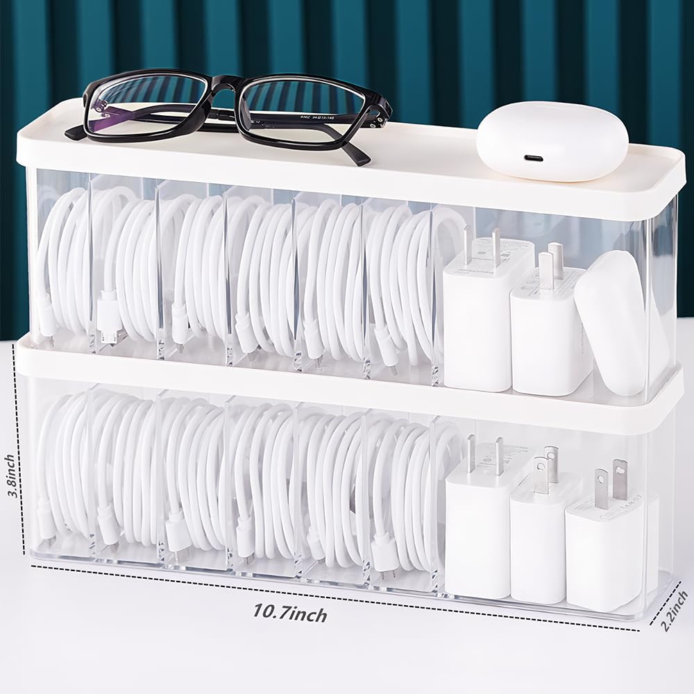 Nkocvew Charger Cable Cord Storage Organizer Box - 2 Pack With Lid - Easy Storage Without Cable Ties