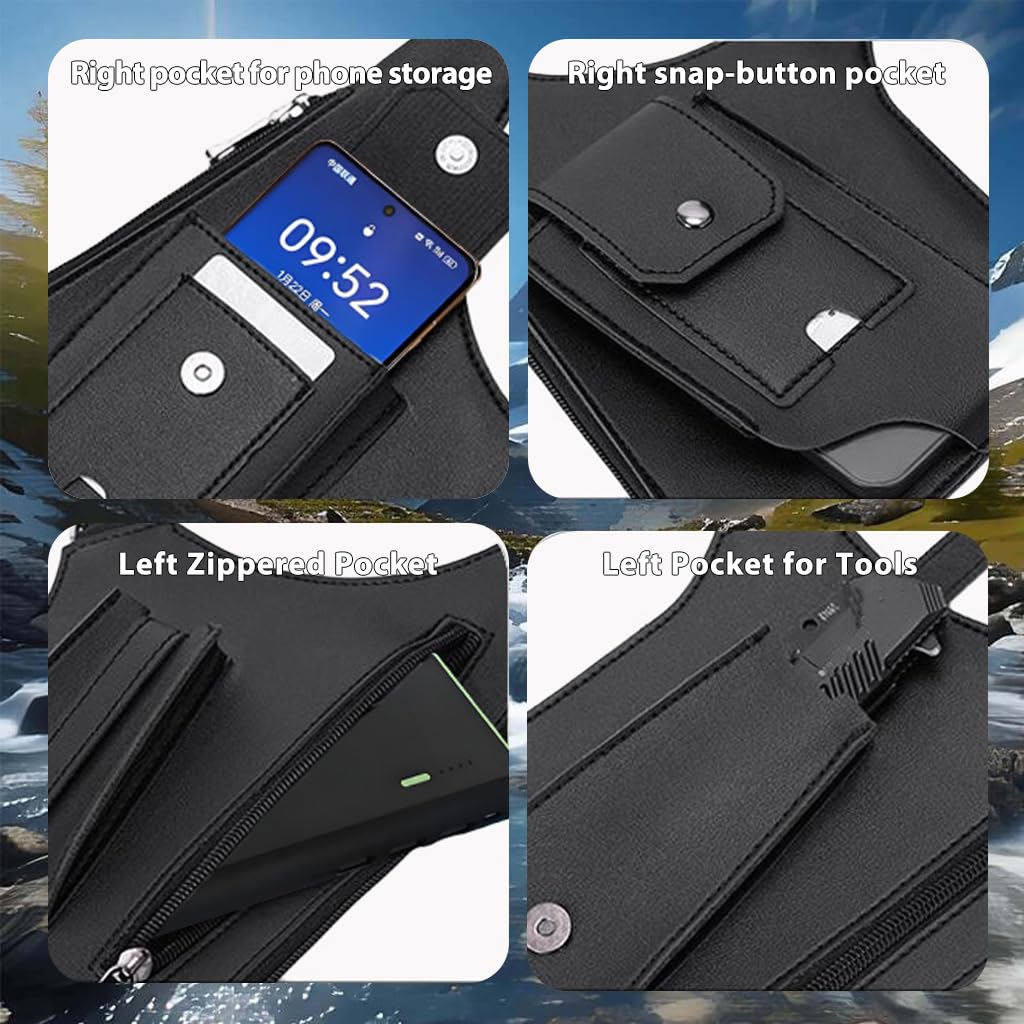 Underarm Shoulder Bag for Men,with Hidden Phone Wallet Pocket,Double Armpit Anti-Theft Cross-Body Concealed Carry,Premium PU Leather Adjustable Shoulder Underarm Bag(Black)