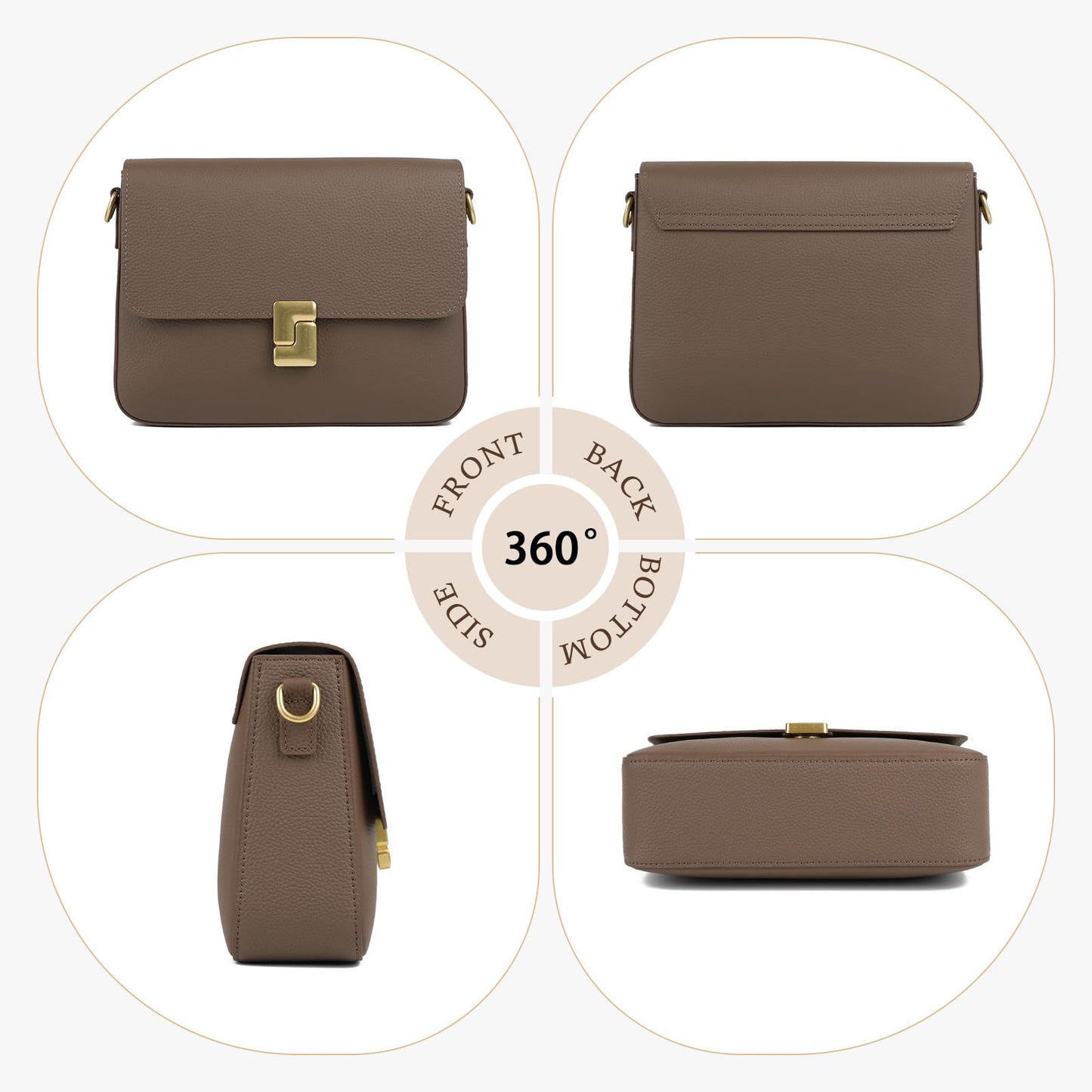 MFFOR Genuine Leather Shoulder Bags for Women, Crossbody Purses Vintage Handbags, Designer Bag with 2 Shoulder Straps (Coffee)