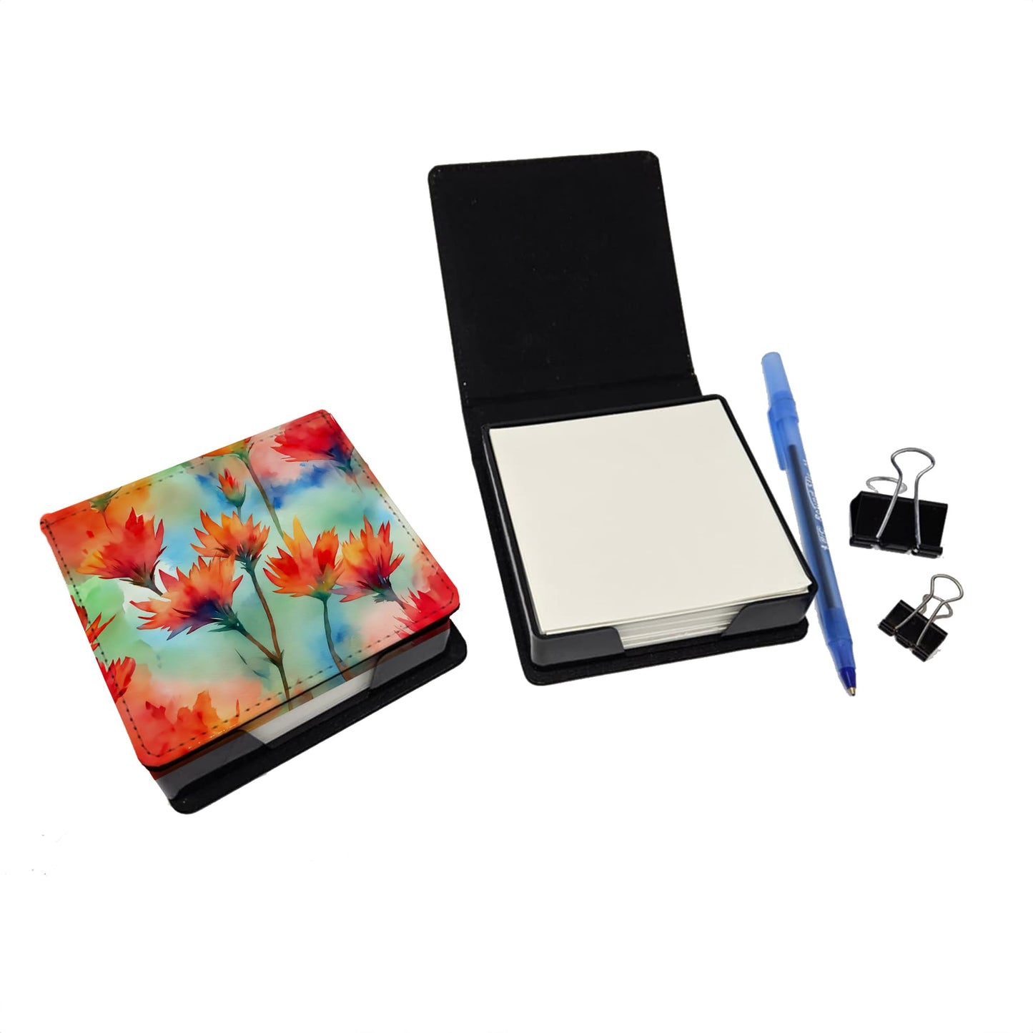 Caroline's Treasures Wyoming Indian Paintbrush in Watercolor PU Leather Note Paper Holder with Artist-Designed Cover, Desk Accessory, Office Gift