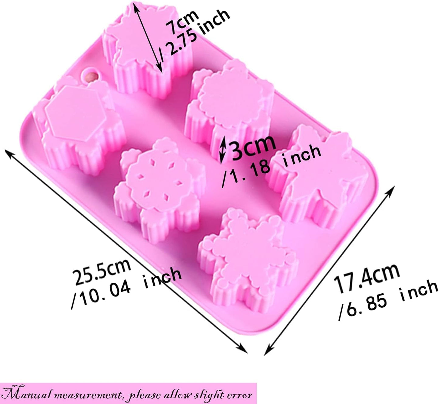 Silicone Snowflake Molds - 2 Pcs Christmas Soap Molds Non-Stick 3D Snowflake Candle Bath Bomb Mold Christmas Baking Tray Cake Cupcake Backing Mold Chocolate Candy (Pink/Blue)