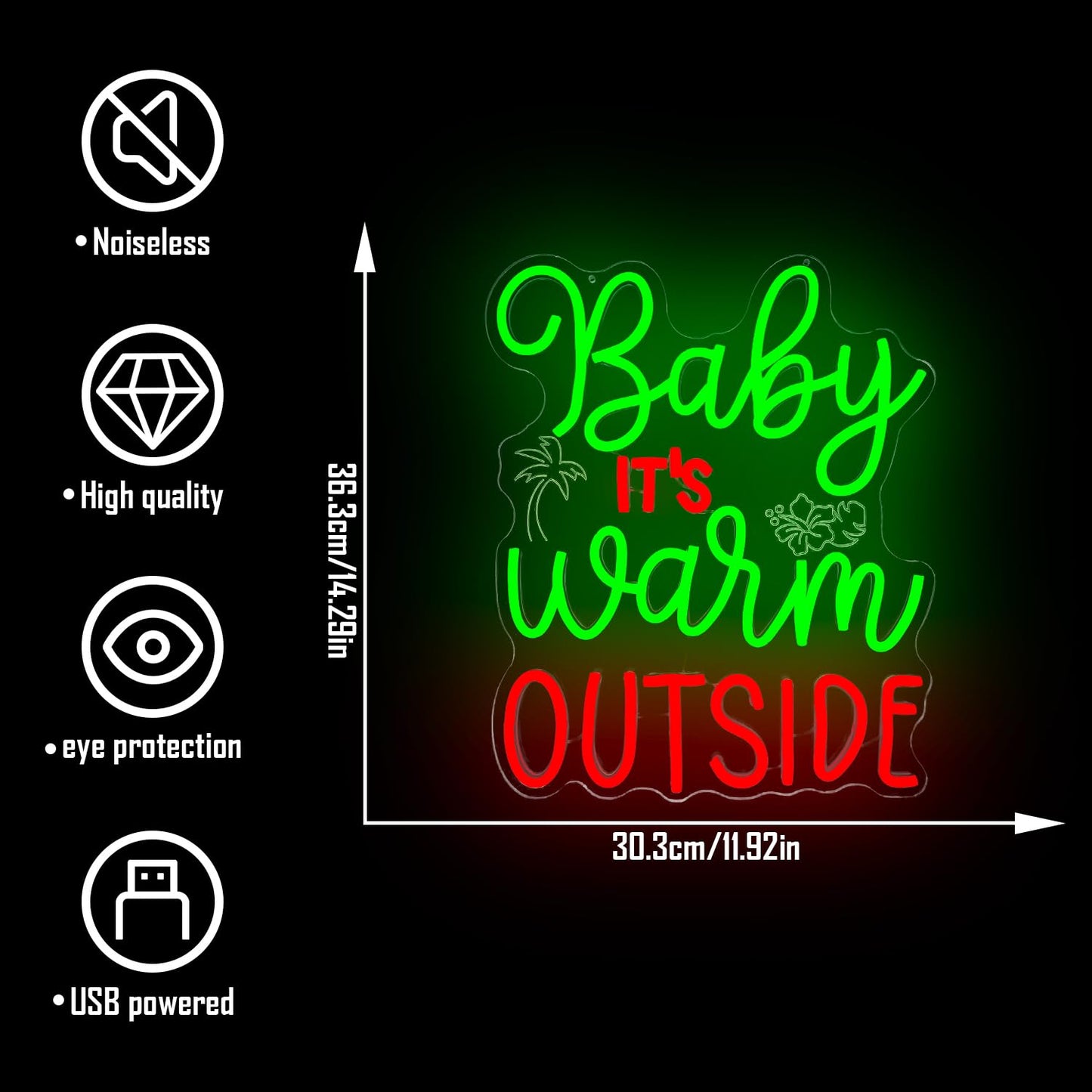 Christmas in July Neon Sign for Wall Decor Baby It’s Warm Outside Neon Sign Led Sign Dimmable Xmas Neon Light Signs Hawaiian Light Up Signs for Holiday Bar Home Summer Christmas Party Decoration