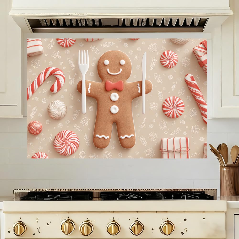 WDESYADMS Wall Decals 35.5x23.6 Inch Christmas Gingerbread Man Peel and Stick Wall Decals with Candy Canes Peppermint Sweets and Gifts Removable Wall Sticker for Holiday Bedroom Living Room Decor