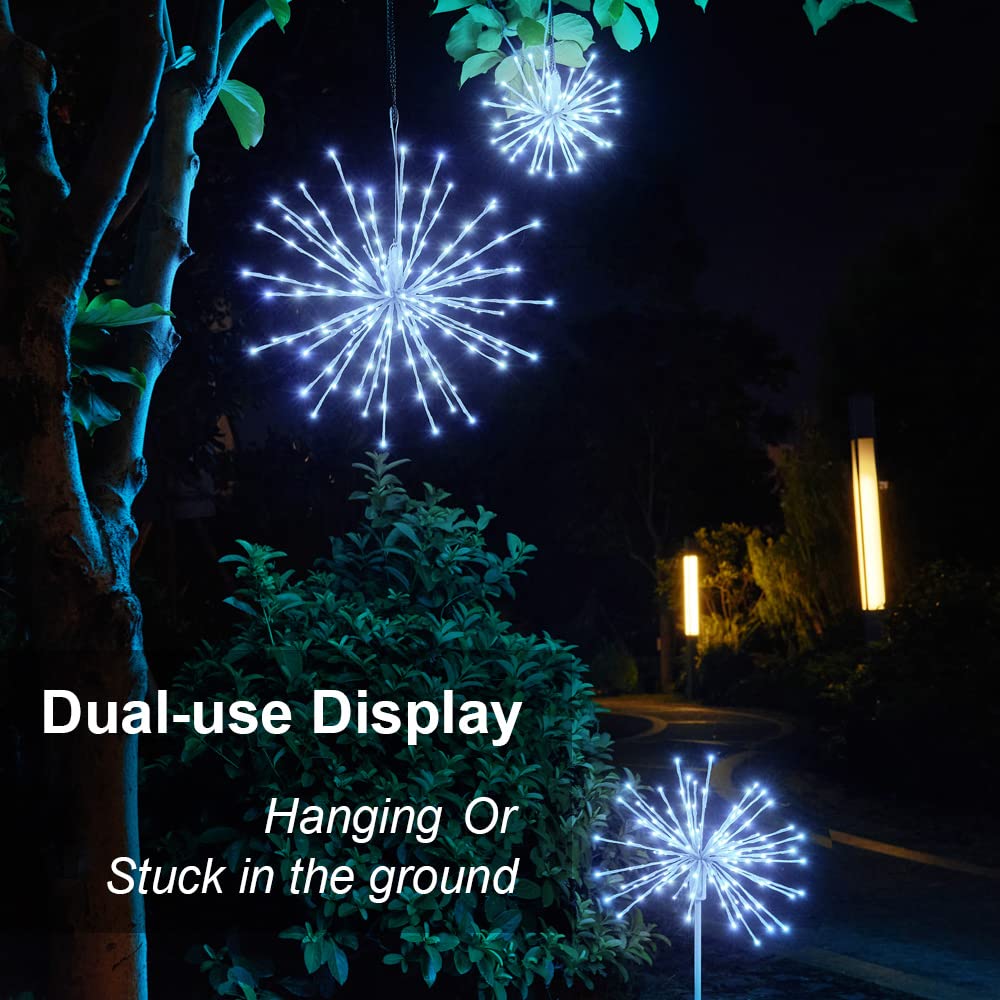 Lightshare 12" Starburst Light Lighted Ball 80 LED Firework Lights White Twinkle Hanging Ball Dual-use for Patio Walkway Pathway Decoration Indoor/Outdoor