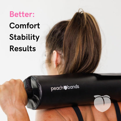 Peach Bands Barbell Pad with Secure Straps for Squats and Hip Thrusts (Black Vegan Leather)